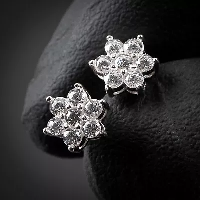 $22.99 • Buy Iced Snow Flake Flower Cluster Sterling Silver Cz Stud Hip Hop Earrings