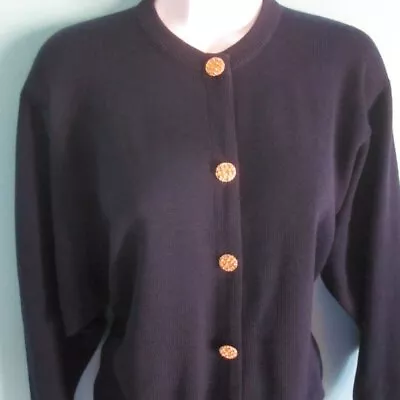 Bullocks Wilshire Womens Size L Vintage Navy Blue Wool Knit Button Up Cardigan • $88