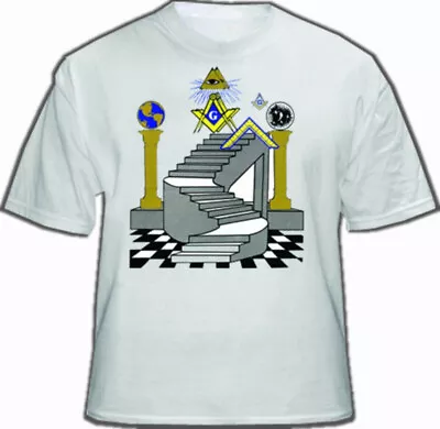 Freemason T-Shirt - Masonic Apparel - Colorful Masonic Steps With Double Pillars • $25.99