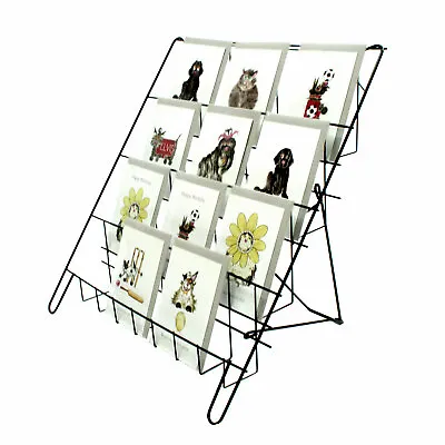 Folding Counter Card Display Stand In Black - 4 Tier Wire Book Magazine (E8B) • £28.07