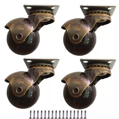 Antique Vintage 1.5 Inch Ball Casters Set Of 4 With Top Plate 360 Degree Rotatio • $18.42