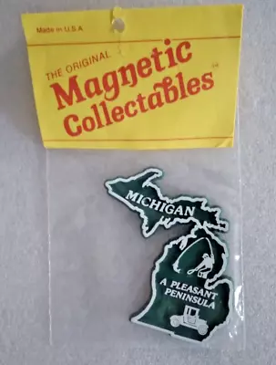 Vtg  MICHIGAN  State Map Rubber Fridge  Magnetic Collectables  Made In USA • $4.99