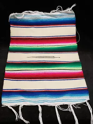 Vintage Woven Mexican Saltillo Serape Runner Scarf 12x20 Rug Farm Estate • $4.99