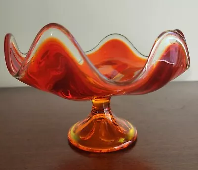 MCM Viking Glass Epic 6 Petal Persimmon Amberina Pedestal Compote/Candy Dish • $26