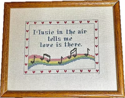 VTG “Music In The Air Tells Me Love Is There”Needlepoint Cross Stitch Framed • $12