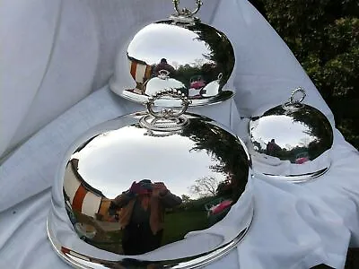 3 Rare Graduated Antique Set Meat Dome Food Covers Sheffield Silver Plate C1890 • $2210.69