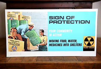 Vintage 1963 Civil Defense Sign Of Protection Ad Poster Cold War Atomic Bomb • $59.50