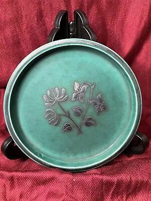 Vintage Gustavsberg Argenta  Small Dish Ashtray Sterling Silver Flower Inlay • $56