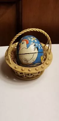 Vintage Haji Japan Tin Litho Easter Egg With Celluloid Miniature Easter Basket • $18