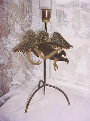 Footed Angel Candlestick Dark Metal Medieval Cherub Vintage • $15.96