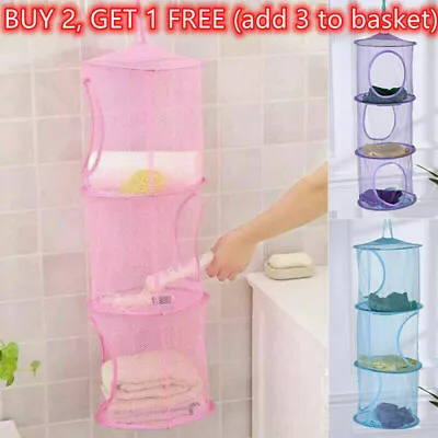 Hanging 3 Tier Bedroom Storage Bag Mesh Net Home Room Bathroom Tidy Organizer AU • $13.43