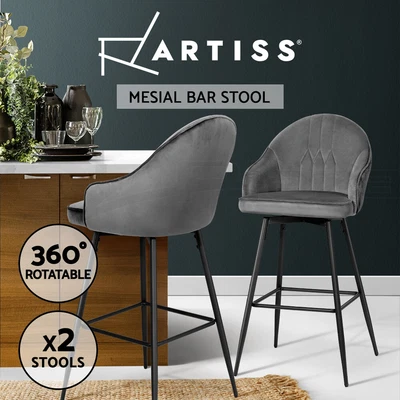$235.95 • Buy Artiss Bar Stools Kitchen Stool Dining Chairs Velvet Chair Barstool Grey Mesial