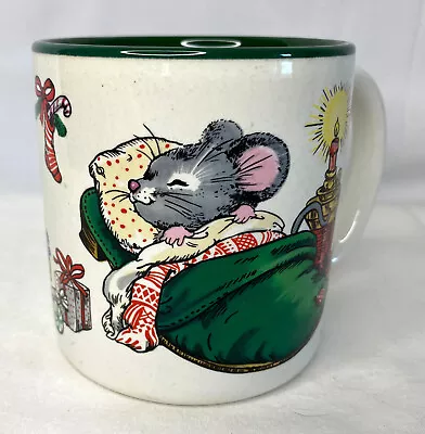 Vintage Christmas Coffee Mug Potpourri Press Sleeping Mouse Green 1989 EUC • $6.99