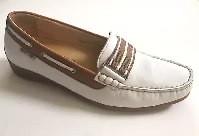 Mephisto Driving Moccasin Flats 8.5 Cool-Air Comfort White Leather Boat Shoes • $42.50