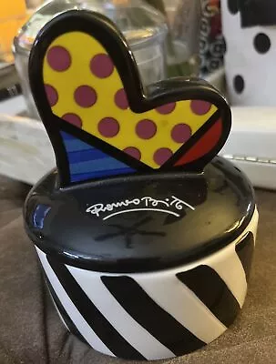 Romero Britto 2009 Ceramic Heart Lid Trinket Box Stripes & Polka Dots • $29.95