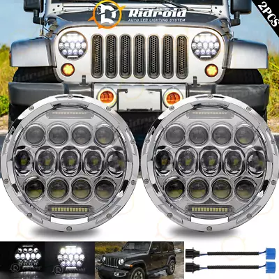 Pair 7  Inch Round LED Headlights High/Low Beam For Jeep Wrangler JK LJ TJ CJ • $52.98