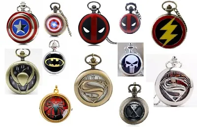 DC And Marvel Super Hero Pocket Watches On Chains - Deadpool - Batman - Superman • $20.30