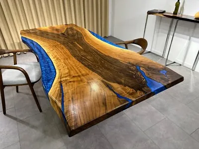 Custome Blue Indoor  Epoxy Table Coffee Table Living Room Table Live Edge • $2249