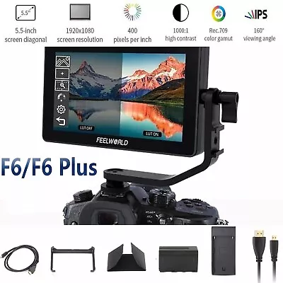 $268 • Buy FEELWORLD F6 Plus 5.5 Inch Camera Field Monitor 3D LUT Touch Screen 4K HDMI HDR-