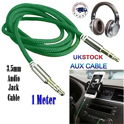 1M 3.5mm AUX Auxiliary Cable Stereo Male To Male Audio Lead Car MP3 Mobile Phone • £2.19