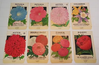 Lot Of 8 Vintage FLOWER SEED PACKETS (S87)-Schmidt Litho-3 1/4  X 5 -Poppy-Aster • $14