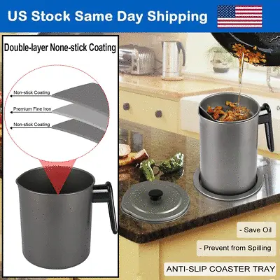 1.7L / 6.8 Cups Bacon Grease Container Holder With Mesh Strainer Cooking Oil Pot • $19.86
