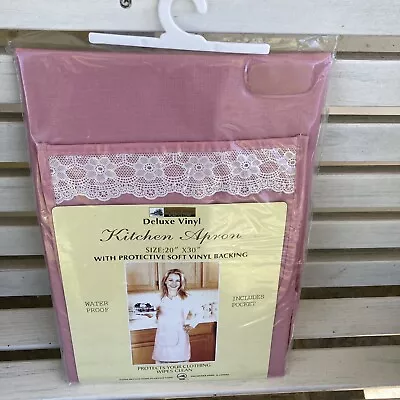 Deluxe Vinyl Kitchen Apron Protective Soft Backing Pocket Lace~Pink~NIP • $10