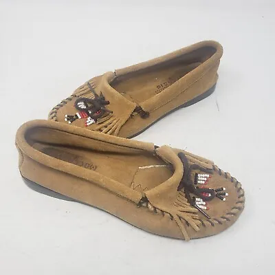 Minnetonka Moccasins Thunderbird Leather Suede Flats Slippers Shoes Womens Sz 7 • $49.19