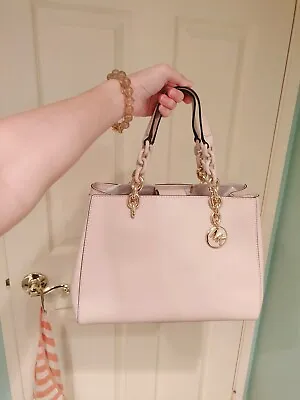 Michael Kors Cynthia Satchel Soft Pink Chain Bag Leather Triple Compartment $298 • $160