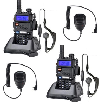 $94.99 • Buy 2X Original UV-5R Dual Band UHF VHF Walkie Talkies Two Way Radio + Shoulder Mics