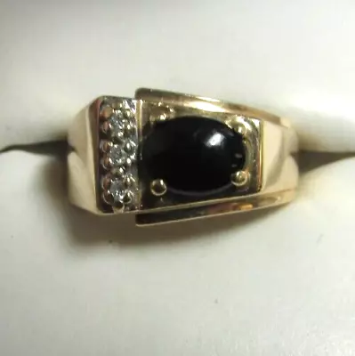 Vintage MCM Mid Century 14K Yellow Gold Oval Black Onyx & Diamond Ring Sz 6 3/4 • $382.50