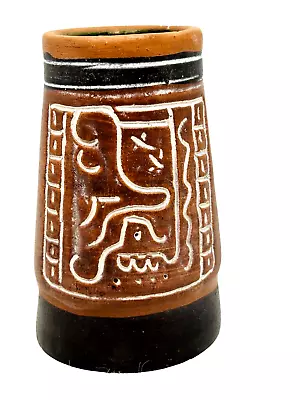 Red Ware Pottery Mayan Aztec Design Vase  Red Clay Green Inside Glaze 3.5 Inch • $17.20