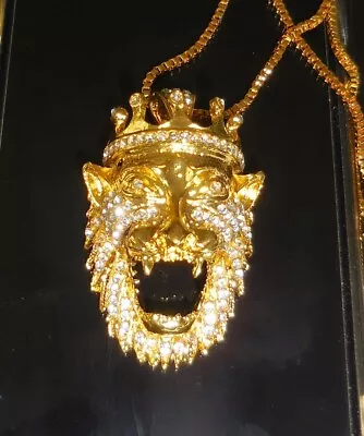 Vintage Gold Filled Necklace Lion King Rhinestones Design • $14.99