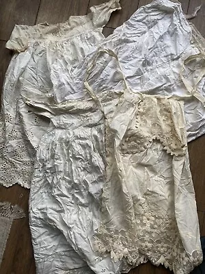 Job Lot Edwardian Victorian Cotton Lace Christening 3 Dresses Childs Apron Marks • £15.02
