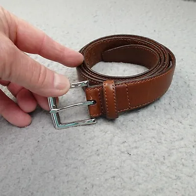 J Crew Brown Leather Belt Mens Sz 32 Silver Square Buckle • $22.99