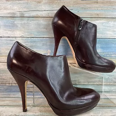 Via Spiga Brown Leather Platform Ankle Booties Womens 7M Zip Round Toe Cone Heel • $30