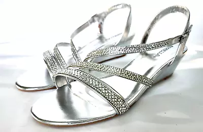 Marbella Flex Alana Size 9 W Silver Rhinestone Strappy Women's  Sandal Wedge • $18.50