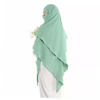 Muslim Prayer Hijab 2 Layers Soft Breathable Hijab Islamic Dubai Light Green • $43.86