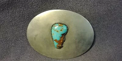 1970s Western Turquoise Rock Ocean Brass Leaf Indian Cowboy Belt Buckle Vintage • $20