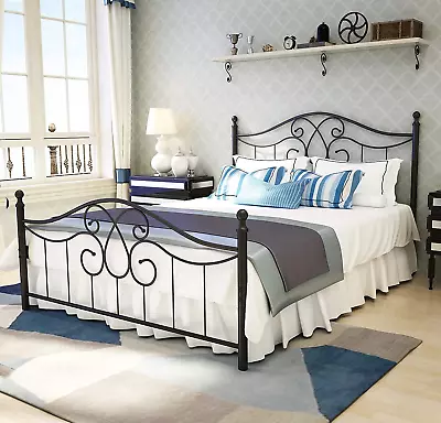 Metal Bed Frame Queen Size With Vintage Headboard And Footboard Platform Wrought • $189.99