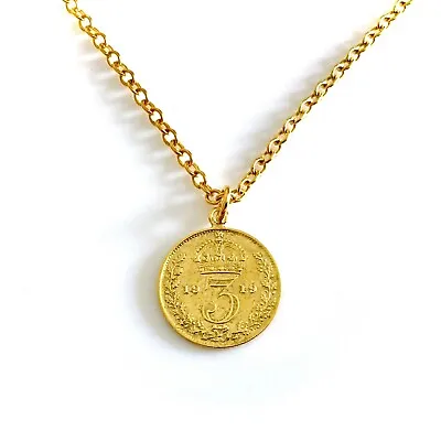 £45 • Buy Vintage Coin Necklace 22ct Gold Plated Antique 1919 Coin Pendant