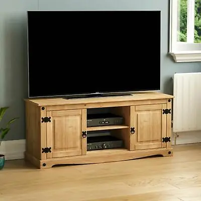 Corona 2 Door 1 Shelf TV Unit Flat Screen Mexican Solid Waxed Pine Cabinet Stand • £76.95