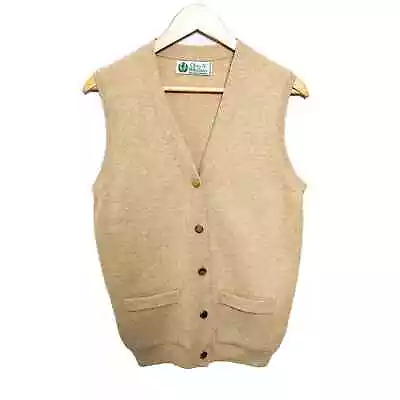 Vintage Chas N Whillans Beige Lambswool Wool Knit Preppy Golf Sweater Vest • $28