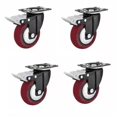 4pcs 3  Heavy Duty Caster Wheels Locking Casters With Brake Swivel Plate Casters • $32.98