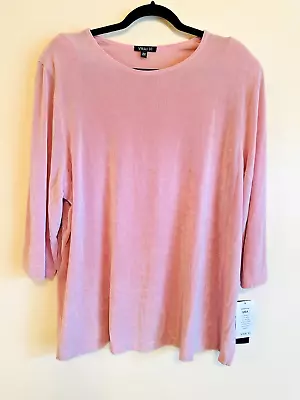 Vikki Vi Classic Stretchy Tunic Shirt Top Plus 2X Light Pink 3/4 Sleeve USA • $44.99