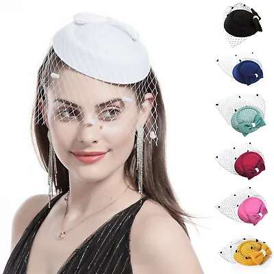 £5.99 • Buy Women Fascinator Hat Pillbox Hat With Veil Wedding Party Headpiece Retro 20s 50s
