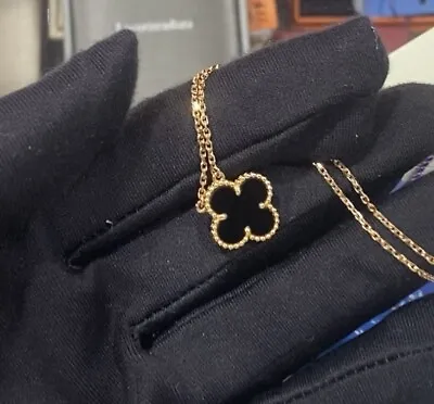 Van Cleef & Arpels Vintage Alhambra Onyx Pendant Necklace 18K Gold Auth W/receip • $2450