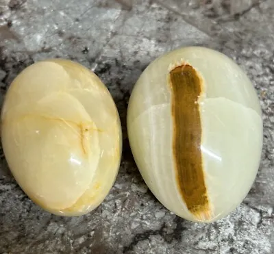 Vintage Onyx Marble Polished Stone Eggs X 2 - Very Good Condition • £5