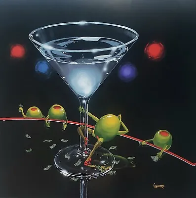 Michael Godard Dirty Martini Original Poster 2006 Funny Bar Art Olives & Glass • £145.16