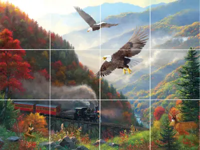 Great Smoky Mountain Railroad Flying Eagles Nature Ceramic Tile Mural Backsplash • $179